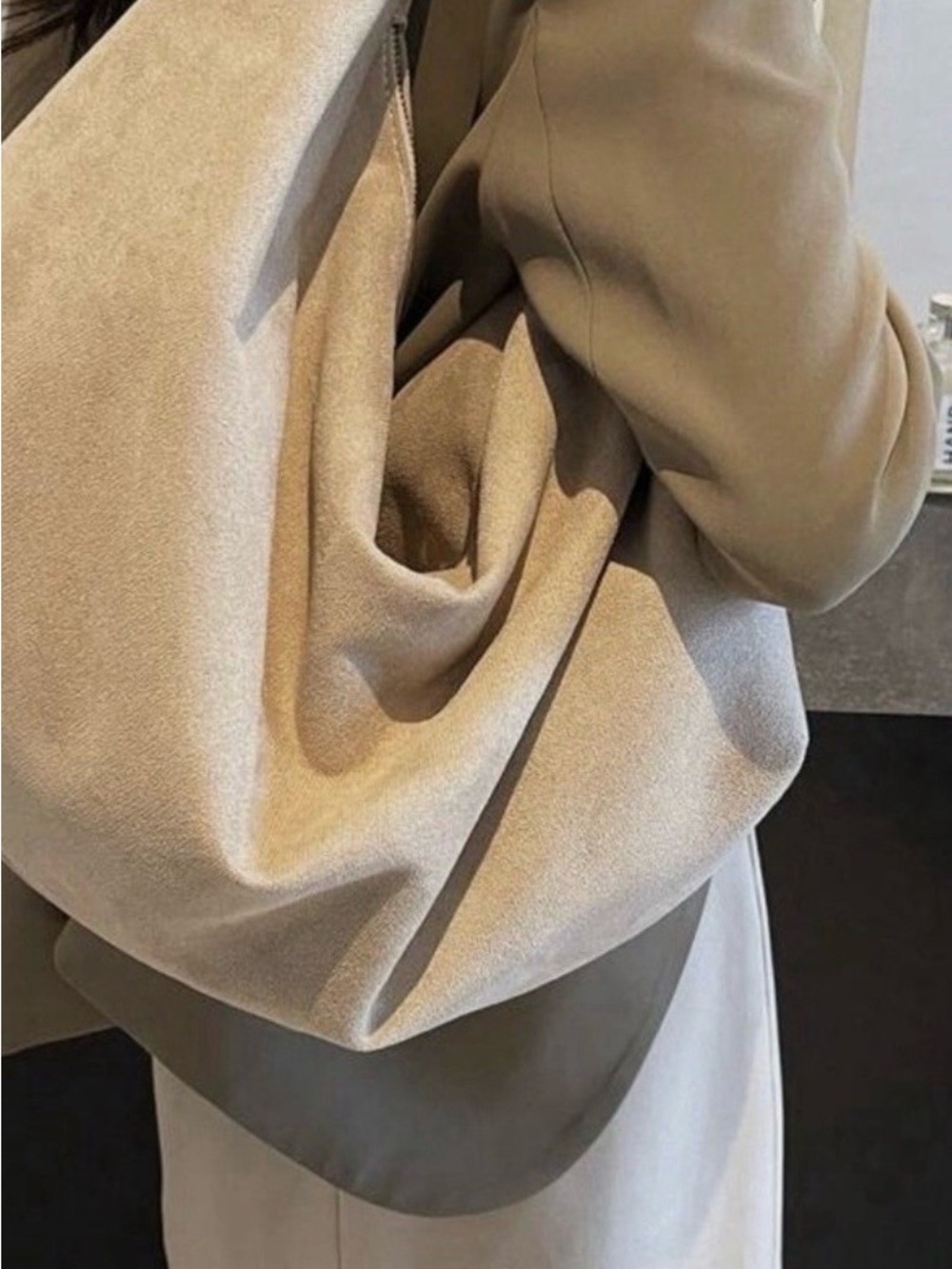 HOBO Beige Suede Slouch Hobo Bag